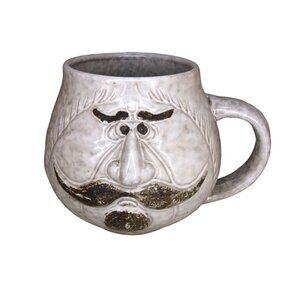 Vintage Studio Art Pottery Large Funny Mustache Face Coffee Mug